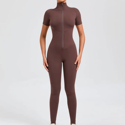 Short sleeves Full body Jumpsuit with Zipper