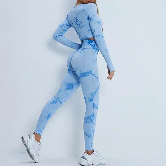 Seamless Tie-Dyed Long sleeve Yoga Sets