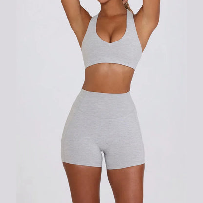 Strappy Bra & Seamless Shorts Yoga Set
