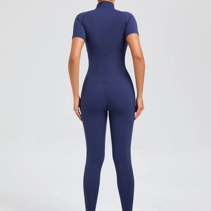 Short sleeves Full body Jumpsuit with Zipper