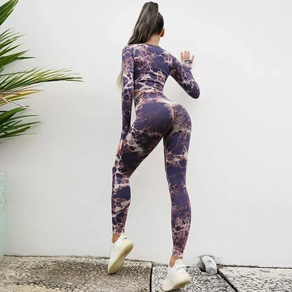 Seamless Tie-Dyed Long sleeve Yoga Sets