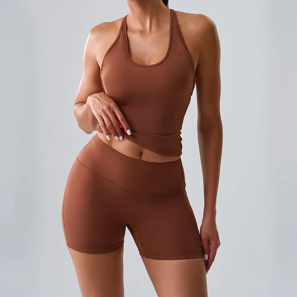 Yoga Sleeveless Sexy Top & High Waist Shorts