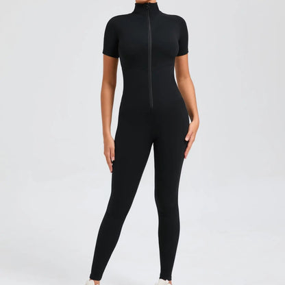 Short sleeves Full body Jumpsuit with Zipper