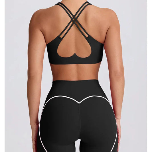 Strappy Bra & Seamless Shorts Yoga Set