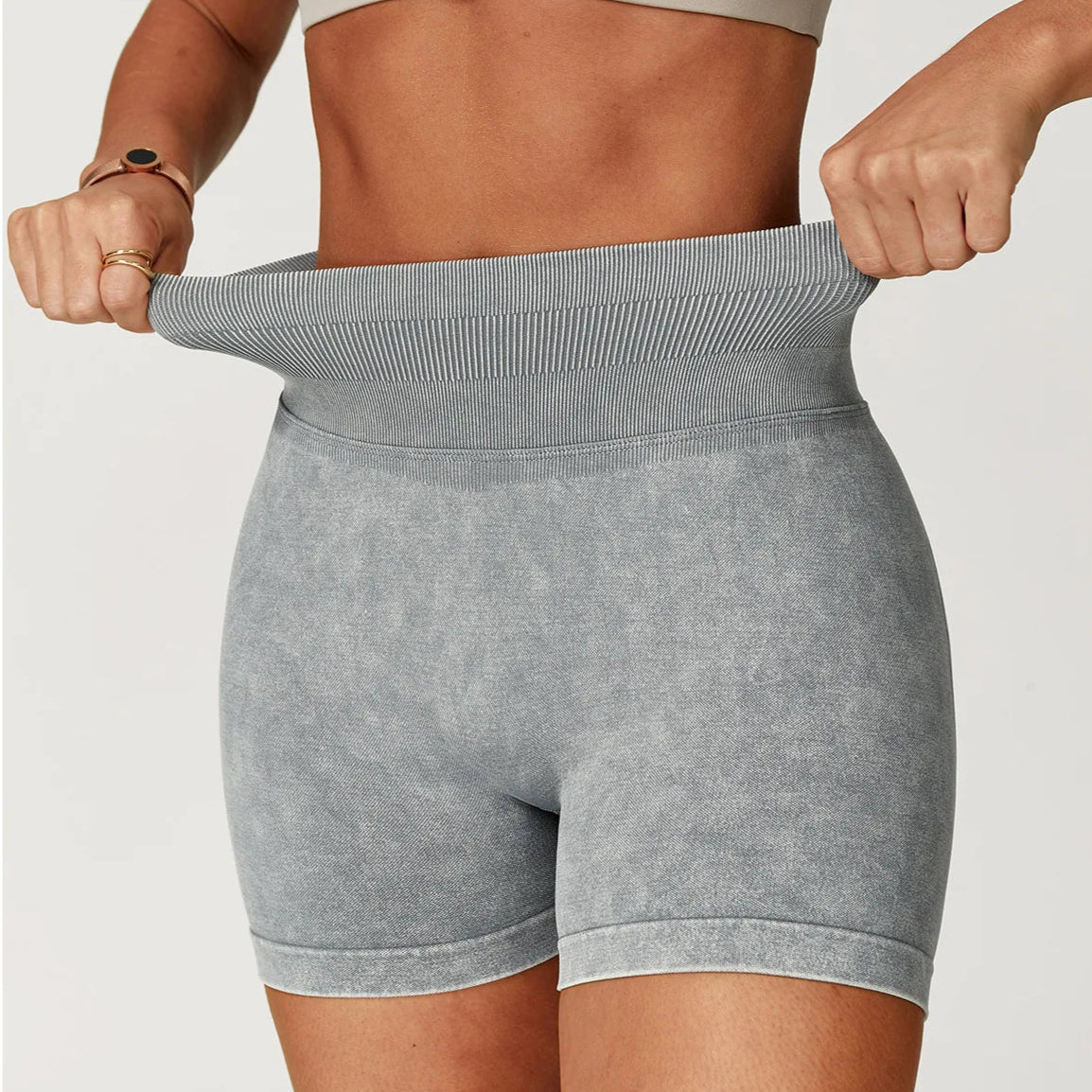 High Waist Sand-Washed Shorts